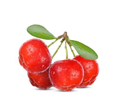 Barbados cherry, Malpighia emarginata,with drops of water isolated on wjote baclground clipart