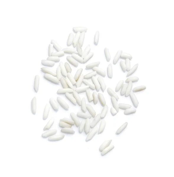 흰 바탕에 있는 쌀, 맨 위에서 본 쌀 — 스톡 사진
