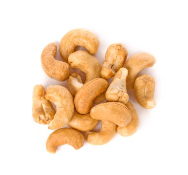 kaju fıstığı beyaz arkaplanda izole edilmiş, Üst görünüm 