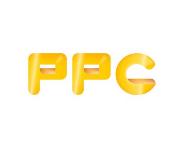 Ppc (tıklama başına ödeme) altın sarı vektör 3d grafik Parlatıcı pazarlama iş için zemin üzerine izole web itme yerleştirme veya iletişim teknolojisi