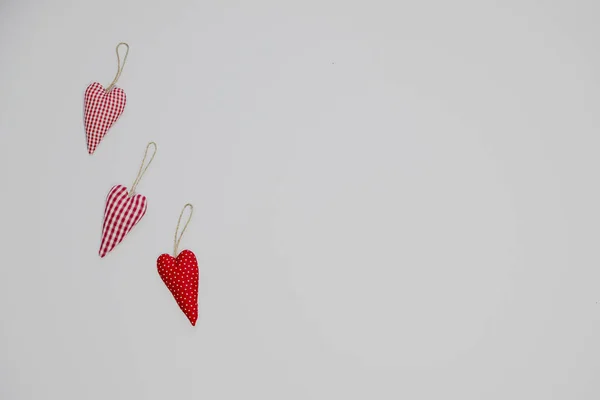 White Background Red Handmade Soft Hearts Valentines Day Celebration — Stock Photo, Image
