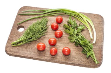  sebzeler üzerinde beyaz izole kesme tahtası