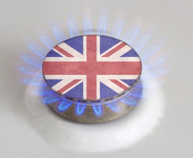 Büyük Britanya bayrağı ile gaz yakıcı. Büyük Britanya'nın gaz