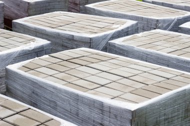 harç, tuğla, tuğla parke yapılmış bir kaldırım döşeme ile paletler