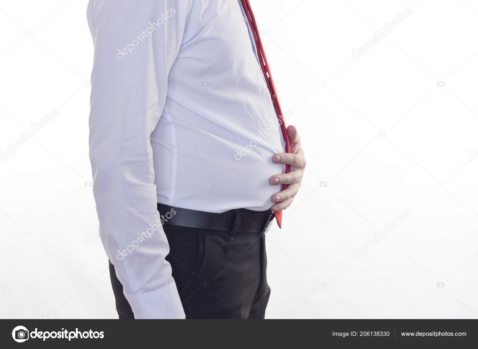 Un homme en chemise blanche et cravate rouge un gros ventre tenant son estomac un fond blanc Photo de stock par Genrix20061.mail.ru 206138330