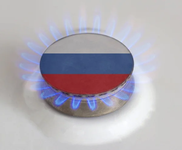 Gasoduto com a bandeira da Rússia. Gás, fogo — Fotografia de Stock
