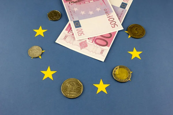 깃발의 배경 유럽 연합의 돈 — 스톡 사진