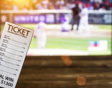 Bookmaker ticket on the background of a TV showing baseball, sports betting, bookmaker clipart