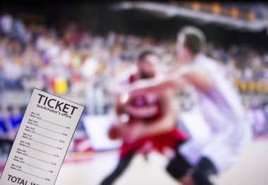 Bookmaker ticket on the background of a TV on which basketball is shown clipart