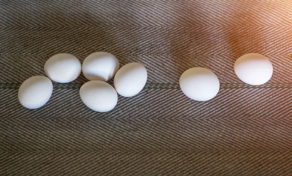 The production of chicken eggs, poultry, chicken eggs go through the conveyor for further sorting, close-up, transporter, farm — Stock Photo, Image