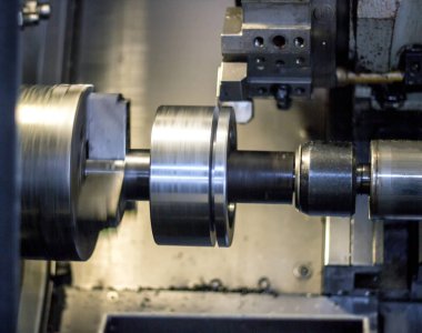 Bölümü metal iş parçası kasnak, modern metal işleme, yakın çekim, makine cnc torna cnc torna ortaya çıkarır