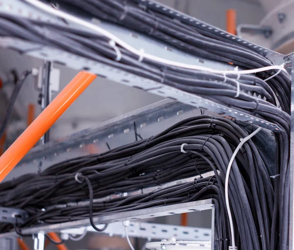 Wiring harnesses for black electrical wiring, close-up, electrical cables, industry