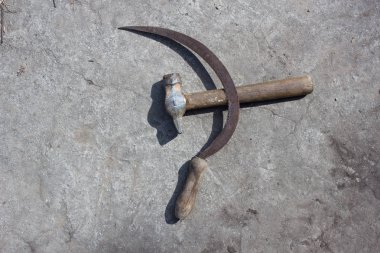 Orak ve çekiç beton arka plan, sembol, vatanseverlik, çimento arka plan