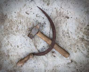 Orak ve çekiç beton arka plan, sembol, vatanseverlik, çimento arka plan, devrim