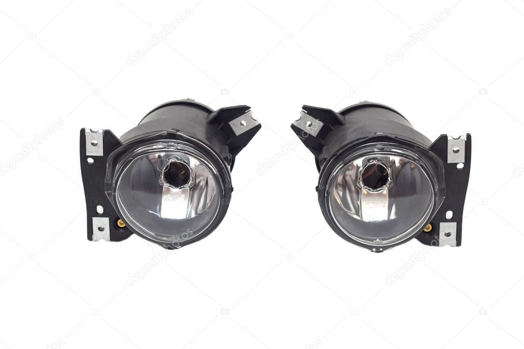 pair of car fog lights on a white background, isolate, anti-fog headlight