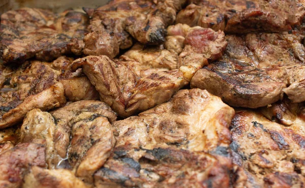 Vepřová pečeně, detail, masové jídlo, pozadí, grilované hovězí steak, hovězí — Stock fotografie