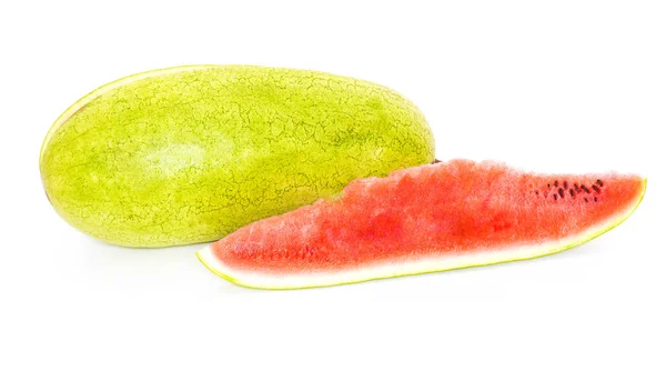 Lang, avlang, saftig vannmelon på hvit bakgrunn, isolat, hybrid, sommer – stockfoto