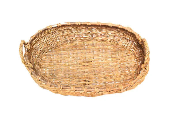 Large two-hand wicker basket made of wicker on a white background, isolate — Stock Photo, Image