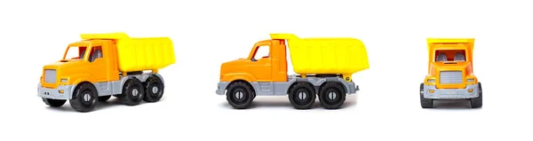 Kleine oranje Toy dump truck vrachtwagen op een witte achtergrond, isoleren — Stockfoto