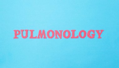 Inscription pulmonology on a blue background. Concept sections of medicine dealing with the treatment of pneumonia and diseases of the lungs and respiratory tract clipart