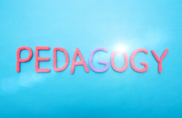 The word pedagogy in red letters on a blue background. Learning and Education Science Concept — Stock Photo, Image