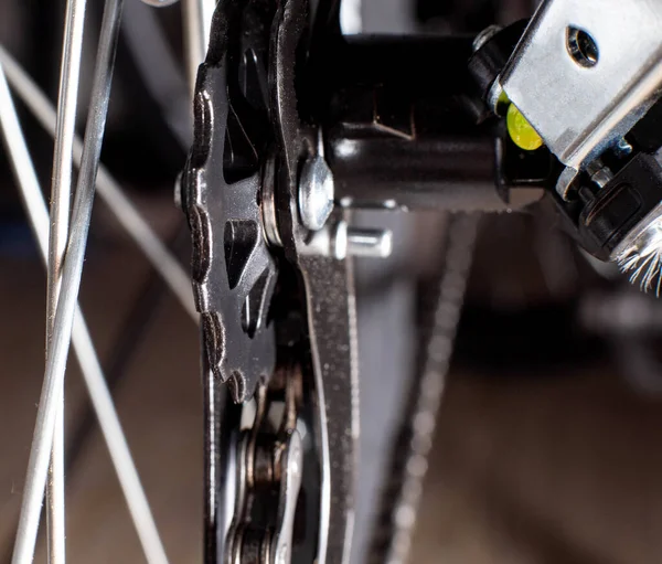 자전거 Mtb 장치는 위에서 움직입니다 속도의 자전거 칸에는 기어를 실었다 — 스톡 사진