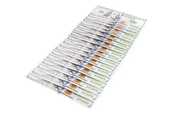 Billetes 100 Dólares Colocados Sobre Fondo Blanco Concepto Económico Financiero —  Fotos de Stock