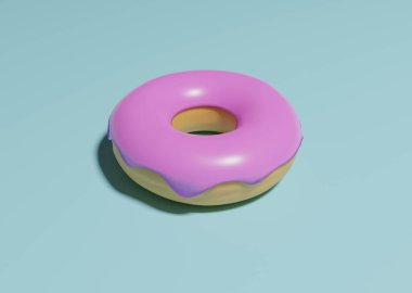 Turkuaz arka planda ahududulu çörek. 3D görüntüleme, kalori