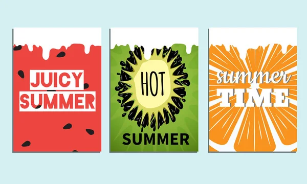 Derma yaz posterler ftuits artalanları ile kümesi. Vektör çizim tipografi ile.