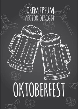 Oktoberfest el ilanı, afiş, şablonu. Vektör bira festivali afiş. Elle çizilmiş