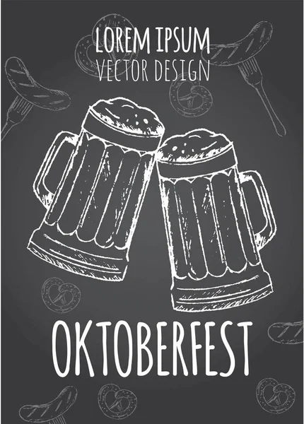 Oktoberfest el ilanı, afiş, şablonu. Vektör bira festivali afiş. Elle çizilmiş