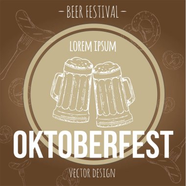 Oktoberfest el ilanı, afiş, şablonu. Vektör bira festivali afiş. Elle çizilmiş