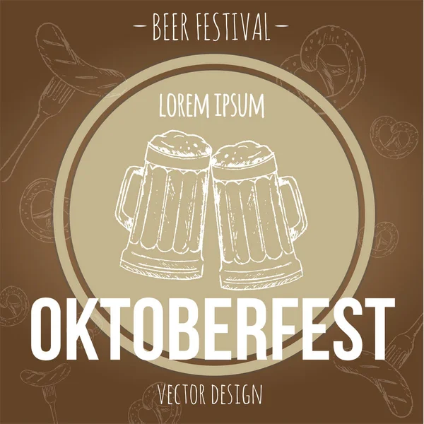 Oktoberfest el ilanı, afiş, şablonu. Vektör bira festivali afiş. Elle çizilmiş