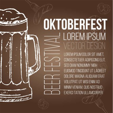 Oktoberfest el ilanı, afiş, şablonu. Vektör bira festivali afiş. Elle çizilmiş