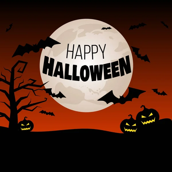 Halloween Design Pumpkins Horror Background Tree Pumpkins Bats — Stock Vector