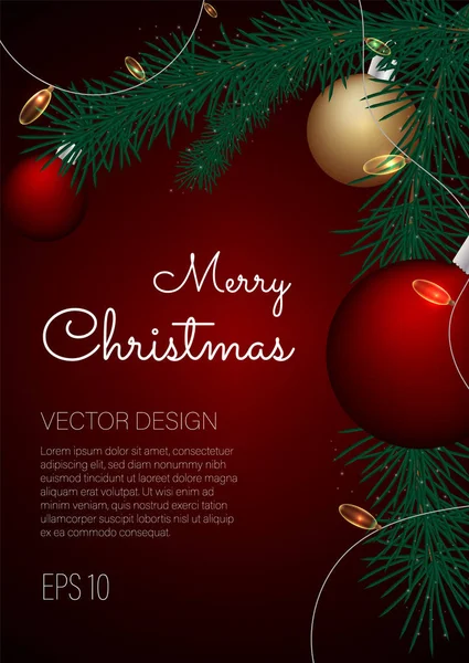 Dekorasyon topları ve garland zarif Noel Poster şablonu. Vektör çizim