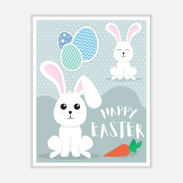 Paskalya için vektör tebrik kartı. Paskalya yumurtaları ile sevimli tavşanlar