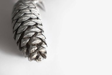 Beyaz arka planda gümüş köknar-koni