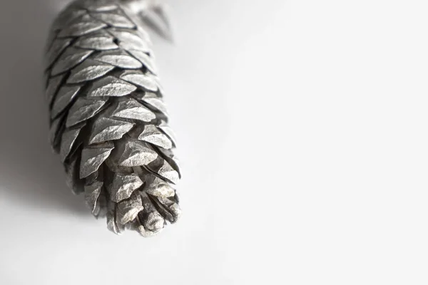 Beyaz arka planda gümüş köknar-koni