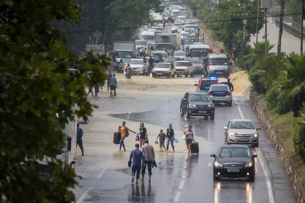 Powodzie Soczi Zanim Rosja Chorwacja Mecz Piłki Nożnej Dzielnicy Adler — Zdjęcie stockowe