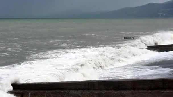 Storm Black Sea Dirty Water Big Waves — Stock Video