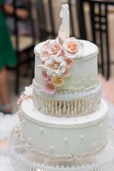 Biały Ślub Koronki Ciasto — Zdjęcie stockowe
