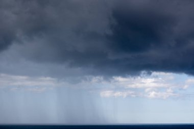 Fırtına bulutları, deniz üzerinde yağmur