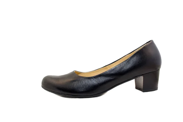 Schwarze Frauenschuhe Auf Weißem Hintergrund — Stockfoto