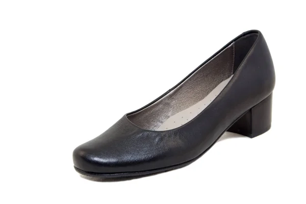 Zwart Vrouwelijke Schoenen Een Witte Achtergrond — Stockfoto