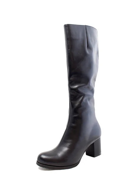 Svarta Kvinnliga Boot Vit Bakgrund — Stockfoto