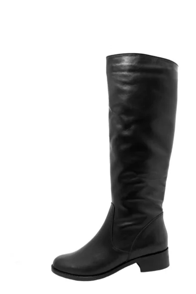Svarta Kvinnliga Boot Vit Bakgrund — Stockfoto