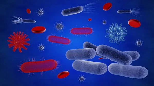 Different Types Micro Organisms Some Red Blood Cells — Stock Photo, Image