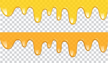Sarı sos, mayonez, bal, karamel, sıvı damlar boya vb akan aşağı şeffaf arka plan üzerinde. Akış damla vektör çizim