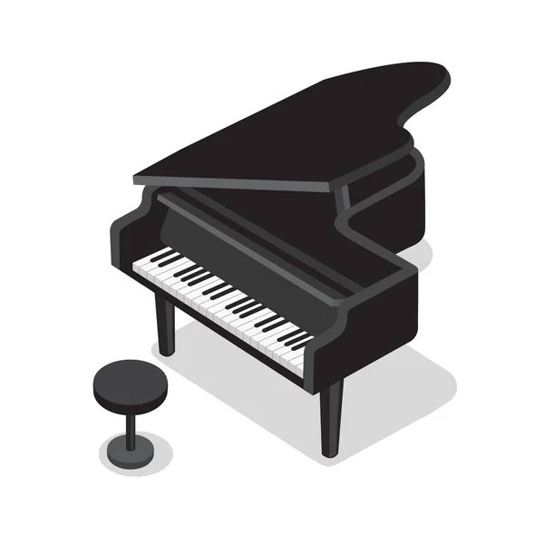 Чорне Піаніно Чорний Табурет Білому Тлі Класичний Фортепіанний Музичний Інструмент — стоковий вектор